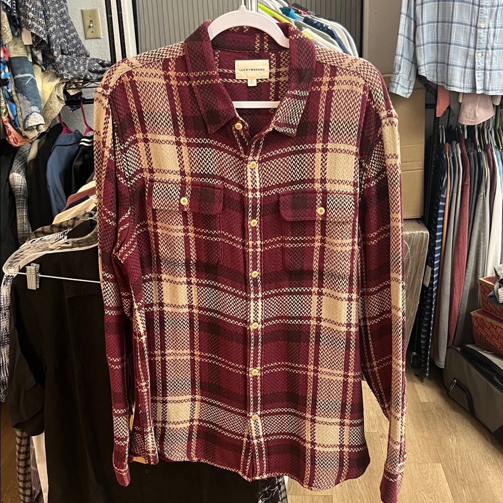 Lucky Brand Men's Burgundy Plaid Shirt
